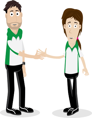 Cartoon illustration of two OT for Kids therapists shaking hands.